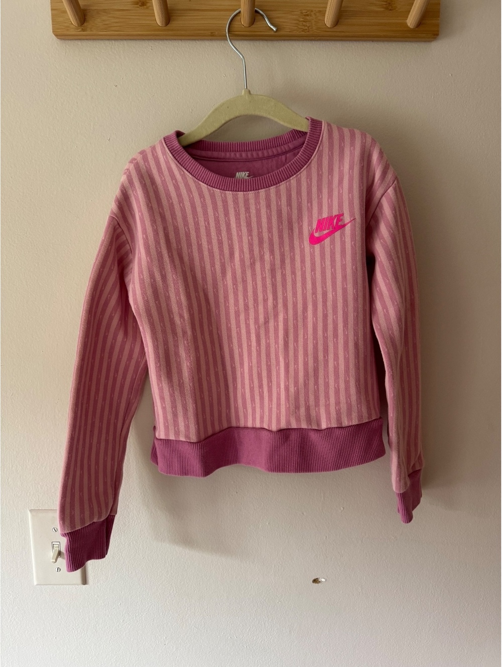Nike stripe pink cropped crewneck sweater